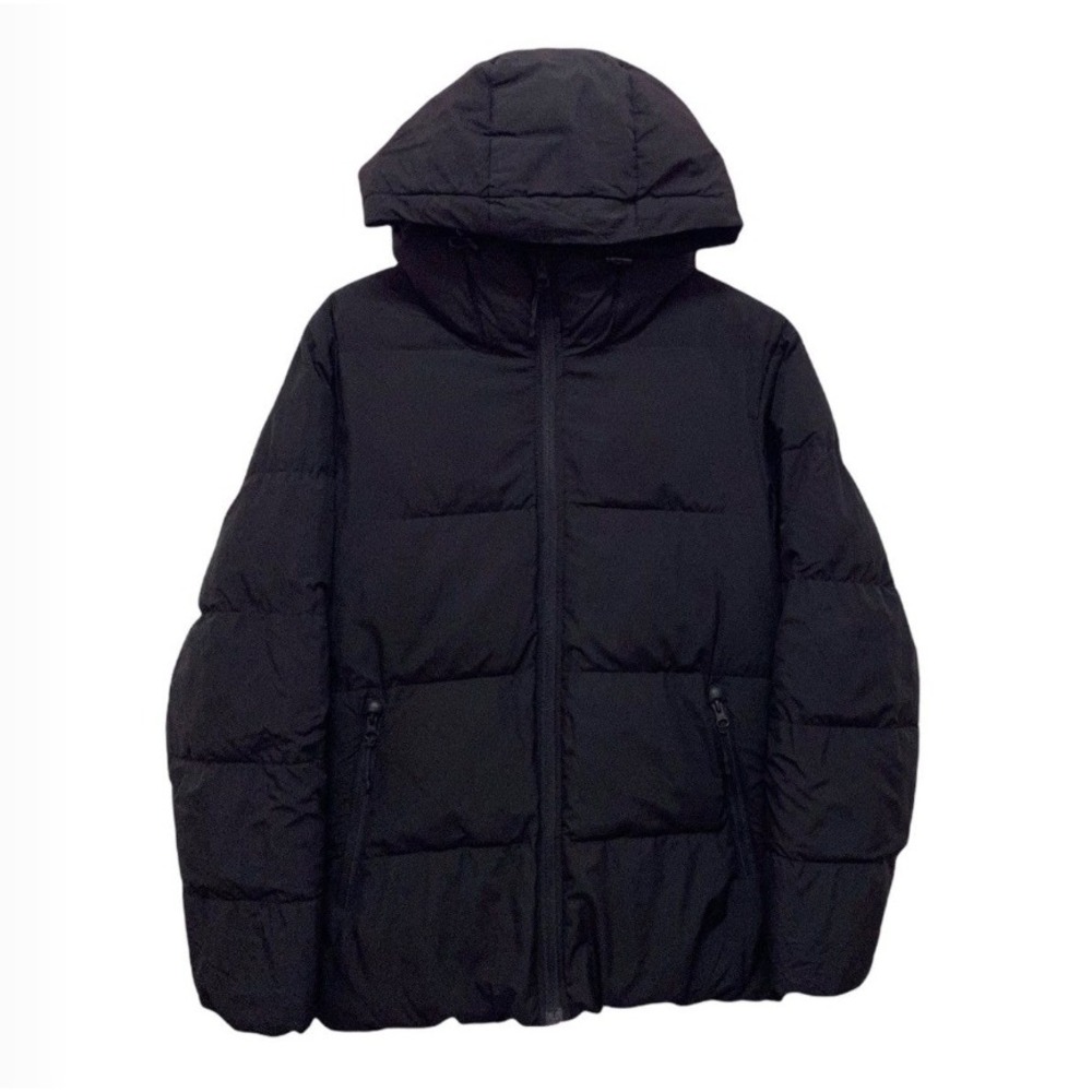 GU Uniqlo Puffer Coat Hooded Full Zip Quilted Heavyweight Jacket Black Medium